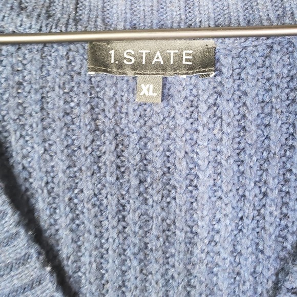 1.‎ State Revolve Button Front Eyelash Cropped Cardigan XL Blue Velvet Burgundy - Picture 3 of 9